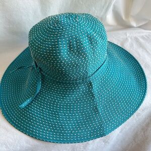 San Diego Hat Company aqua and cream fabric sun hat